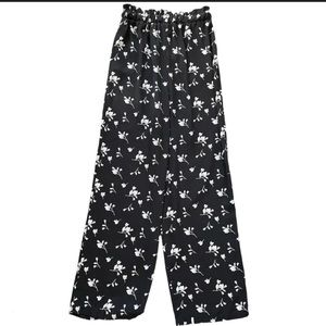Xhilaration Pants Womens  Black Floral Wide Leg Drawstring Elastic Waist